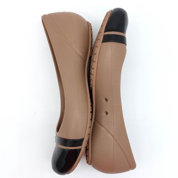Crocs Flats Shoes Womens Sz 6 Round Toe Brown Black Colorway Cap Toe Comfort - Picture 6 of 9